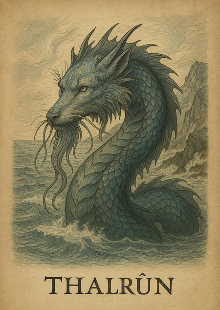 An ancient symbol: an eye within a serpent's loop, crowned with three prongs above waves. The sign of the Folded Flame.